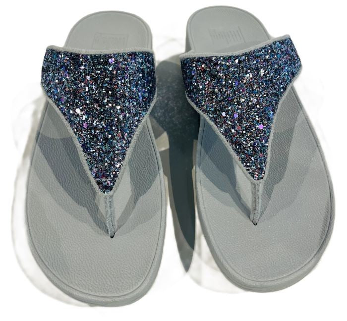 FitFlop Lulu Multi-Tonal Glitter Toe-Post Sandals Quiet Blue