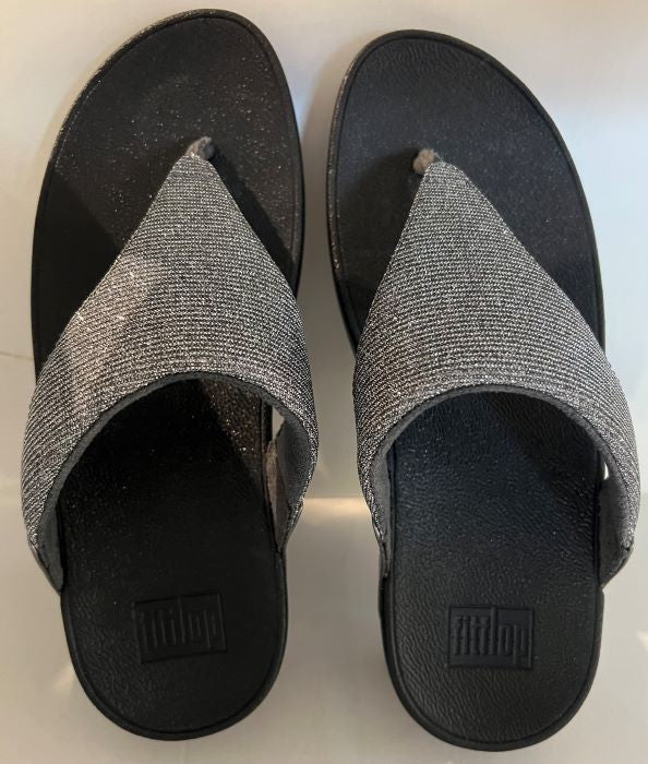 FitFlop LuLu Shimmerlux Toe-Post Pewter Sandals